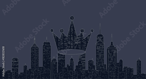 Cityscape with Crown: A Symbolic Illustration of Power and Urban Dominance