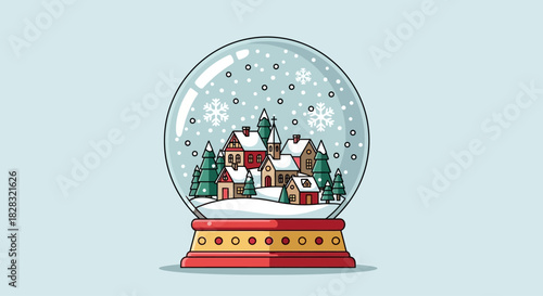 Charming winter village inside a snow globe, a nostalgic holiday season depiction showcasing