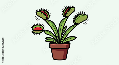 Cartoon Venus Flytrap in a Pot Illustration Detailed and Engaging Design