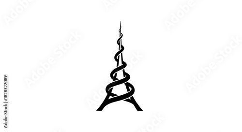 Abstract rendering of the Eiffel Tower with a swirling, organic design element