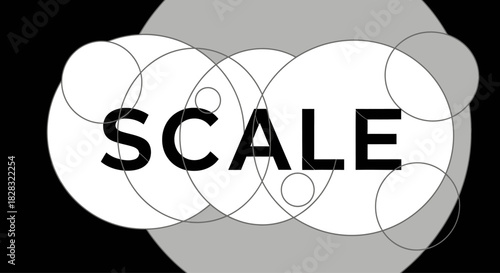 Abstract geometric design featuring the word 'scale' and overlapping circles representing various