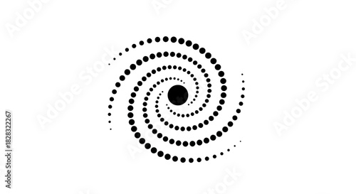 Abstract dotted spiral design on white background representing motion and depth illusion visually