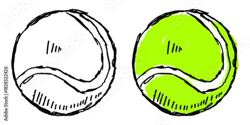 Grunge Sketch Handdrawn Tennis Ball Vector Ideal for rough tennis, sport, and expressive athletic graphics with a gritty texture. Symbolizes dynamic movement, play, and raw competition.