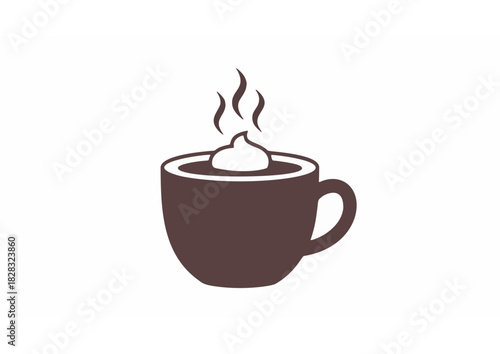 Steaming hot chocolate drink with whipped cream isolated on white