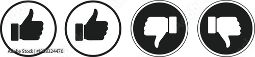 Thumbs up and down icon set, black and white like and dislike buttons for feedback, approval and disapproval vector