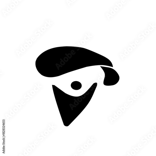 Abstract black and white paragliding logo. A minimalist graphic representing extreme sports, adventure, freedom, flight, and dynamic outdoor recreational activities.