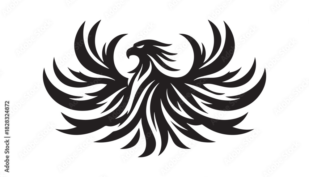 Fototapeta premium black color phoenix animal silhouette vector illustration, solid white background