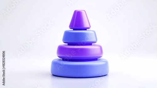 A vibrant, abstract 3D rendered toy pyramid against a clean, white backdrop with soft shadows