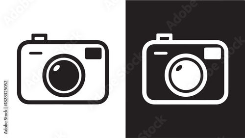 Camera icon set simple flat vector design for photography apps and websites isolated on black and white background