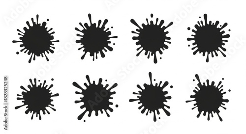 Dynamic black ink splatters for creative design projects, perfect for adding a splash of edgy artistry and bold accents to your visuals
