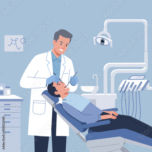 Dentist examining patients teeth in a professional dental clinic.
