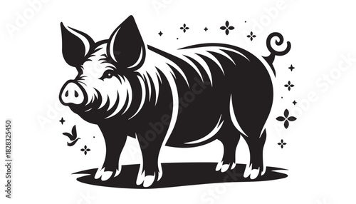 black color pig animal silhouette vector illustration, solid white background
