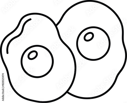 Minimalist line art illustration featuring two delicious fried eggs, perfect for breakfast, healthy eating, and culinary design projects.