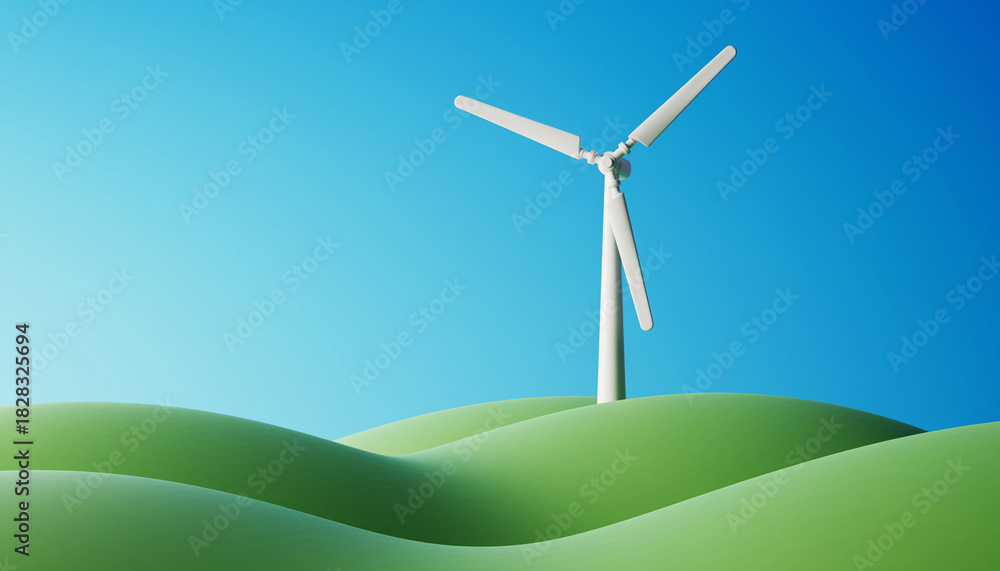 Obraz premium White Clay Wind Turbine on Green Hill for Clean Energy
