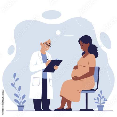 Pregnant woman consulting with doctor during medical examination.