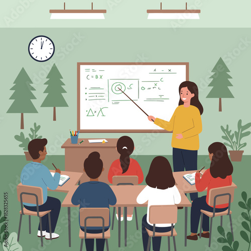 Teacher Explaining Mathematics to Students in a Classroom Setting.