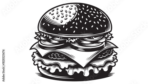 black color cheeseburger silhouette vector illustration, solid white background