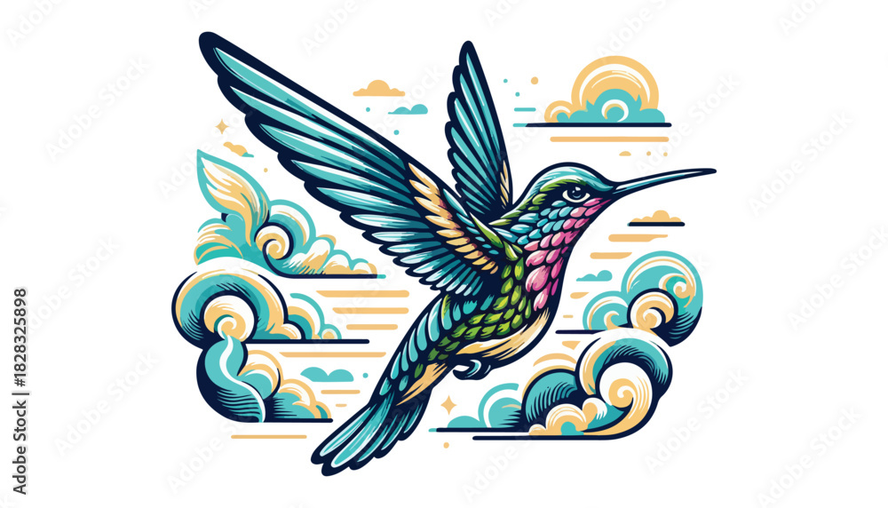Obraz premium color Hummingbirds vector illustration, solid white background