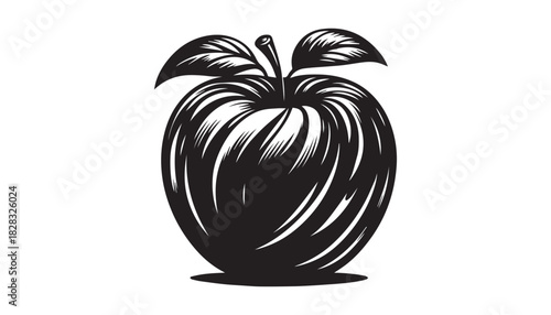 black color apple silhouette vector illustration, solid white background