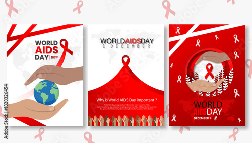 World AIDS Day on December 1st, featuring a large red awareness ribbon and a global world map background