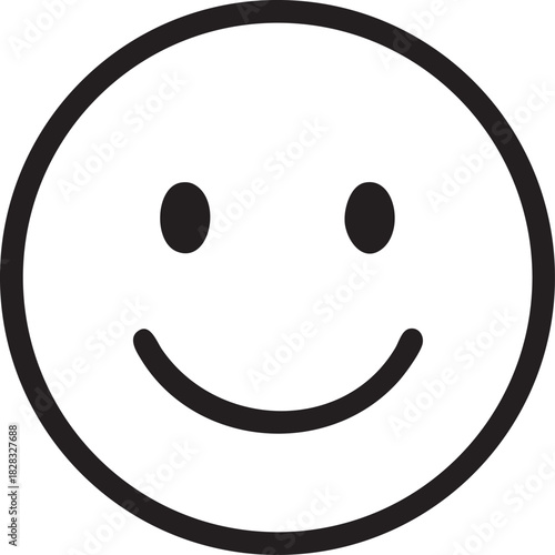 A simple black and white illustration of a classic smiley face with a circular outline and cheerful expression