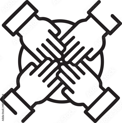 A symbolic depiction of unity and collaboration through interconnected hands forming a circular pattern
