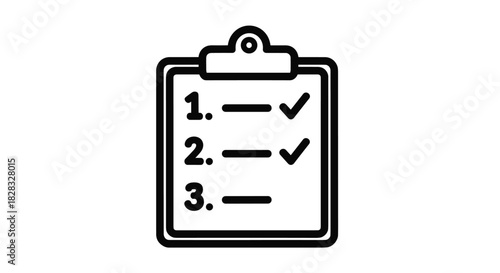 Simple black and white line icon of a clipboard with a checklist, showing two items checked off and one remaining to be done.
