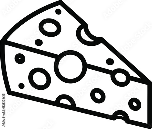 Cheese wedge outline icon illustration with characteristic holes, perfect for food-related designs, menus, or dairy product concepts.