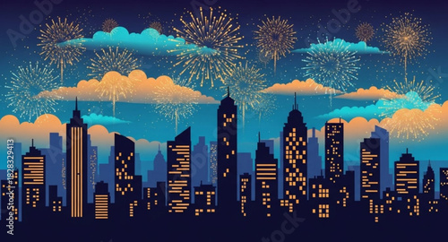 Background of fireworks in the city