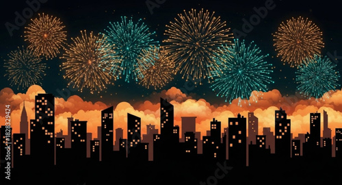 Background of fireworks in the city