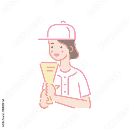 メガホンを持って野球の応援をしている女性のイラスト