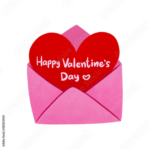 Romantic valentine envelope illustration on transparent background for valentine’s day cards, invitations, design templates.