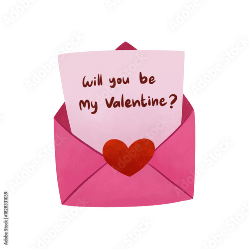 Romantic love letter illustration isolated on transparent background for valentine’s day cards, invitations, elements design.