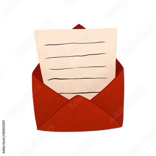 Valentine’s day envelope illustration isolated on transparent background for cards, invitations, element design templates.