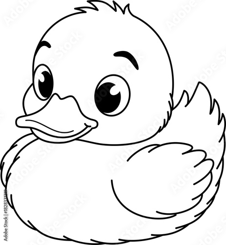 Cute Floating Baby Duck Cartoon Head and Body Outline