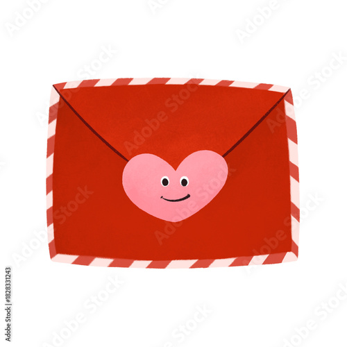 Cute valentine envelope illustration on transparent background for invitations, cards, valentine design templates.