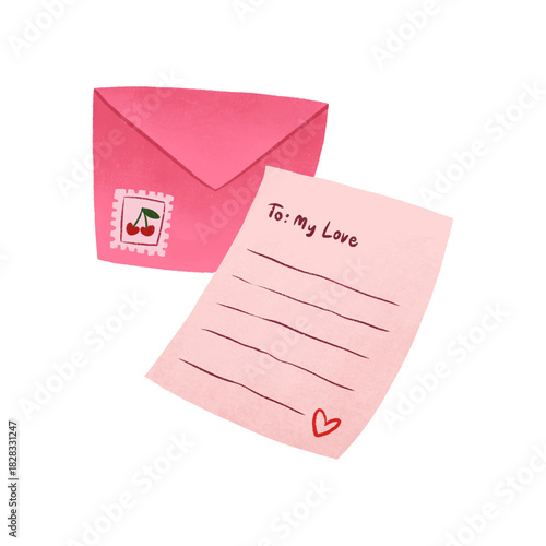 Love letter envelope illustration isolated with transparent background for valentine’s day cards, invitations, valentine’s day elements, design templates.
