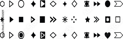 Geometric symbol icon set, abstract shape and pattern designs, visual puzzle and cognitive test graphic elements