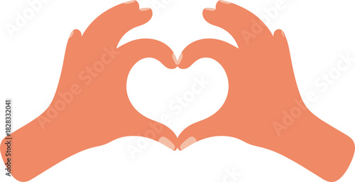 Hand heart icon, stylized orange hands forming love symbol, gesture of care, unity, and affection for design