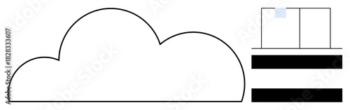 Minimalistic cloud graphic paired with stacked server icons, visualizing cloud storage, data hosting, and scalable digital solutions. Ideal for technology, networking, IT, infrastructure, security