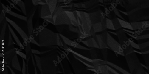Black paper wrinkled texture for background space. Rough black paper. Paper texture, recycled creased paper background.	