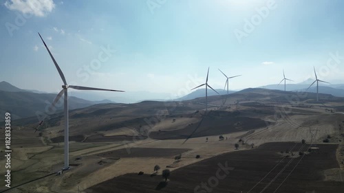 Wind turbines landscape. High quality 4k footage
