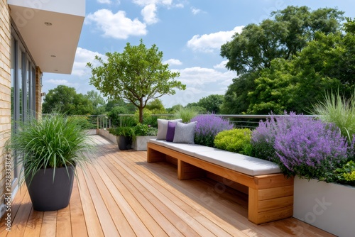 Fototapeta Naklejka Na Ścianę i Meble -  Rooftop terrace garden creating relaxing outdoor living space