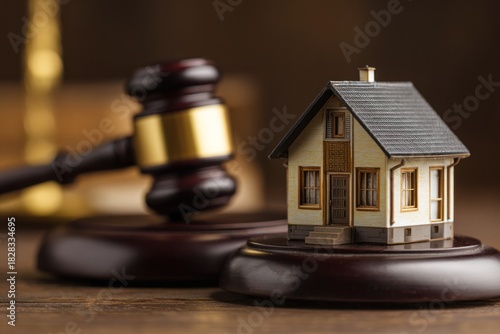 Gavel and Model House - Legal and Real Estate Concepts.