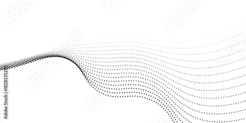 Flowing dots particles wave pattern halftone gradient curve shape isolated on white background. Vector in concept of technology, science, music, modern. dots vector modern