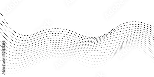 Flowing dots particles wave pattern halftone gradient curve shape isolated on white background. Vector in concept of technology, science, music, modern. dots vector modern