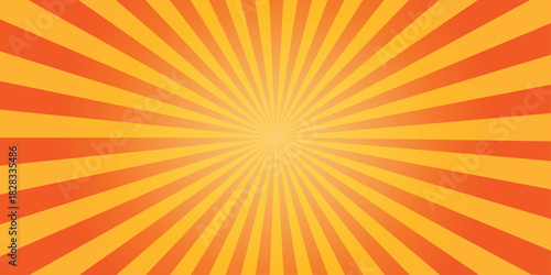 Orange sunburst vector illustration with bright summer rays and warm yellow light pattern