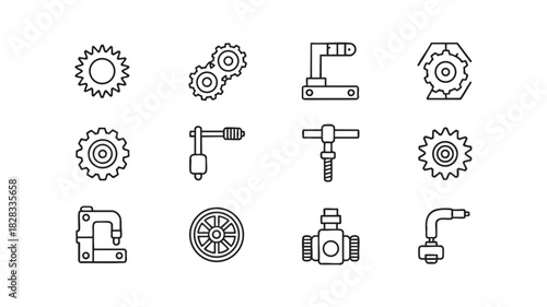 Industrial Machine Parts and Tools Icons gear cogwheel
