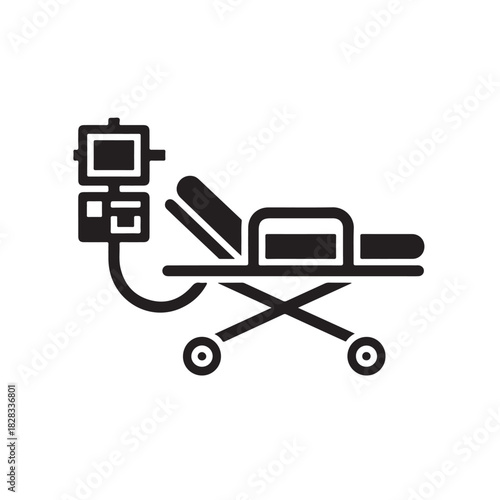 Black glyph icon of a hospital gurney vector illustration of medical equipment isolated on white background
