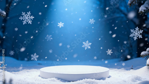 Wallpaper Mural Winter wonderland stage with falling snowflakes and spotlight creating a magical festive atmosphere for product display Torontodigital.ca